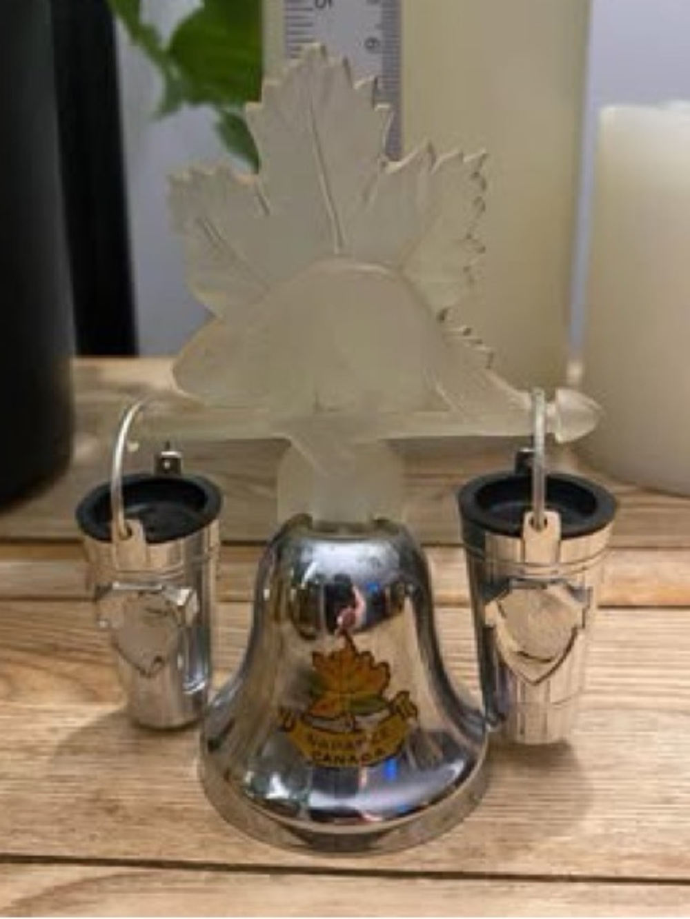 Vintage Canada Souvenir Metal Bell Salt Pepper Shakers with Beaver & Maple Leaf